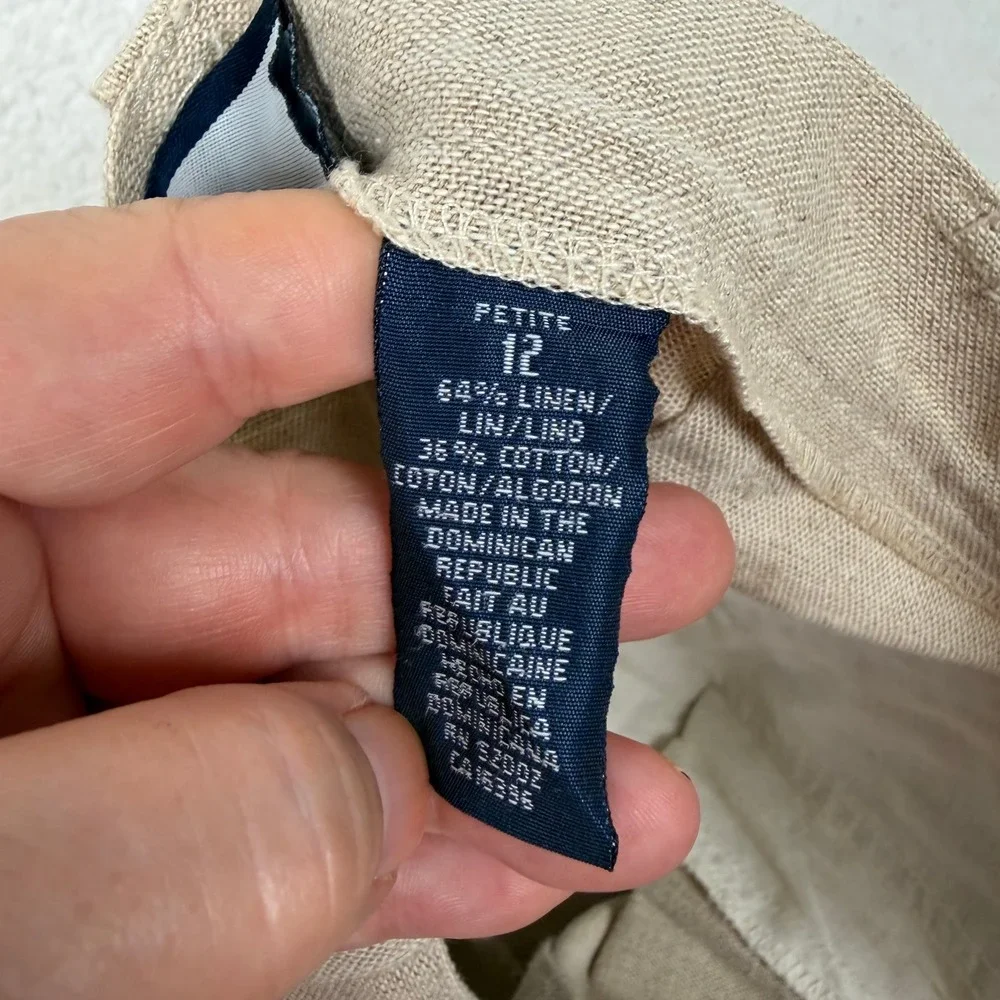 Liz Claiborne Lizsport Shorts Womens 12P Beige Linen Blend Pleated Bermuda B-371